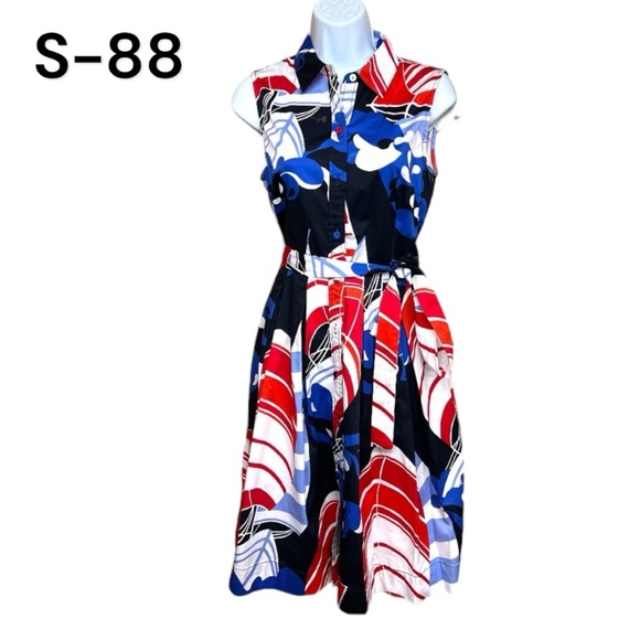 Sz 6 P Talbots Red White & Blue Button Down Dress - Picture 1 of 6